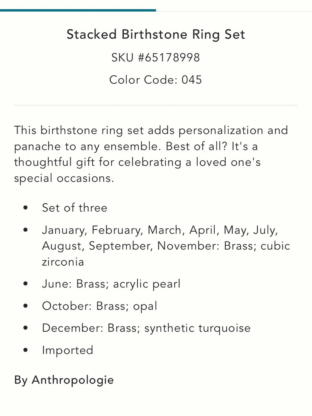 NEW Anthropologie Stacked Birthstone Ring Set November